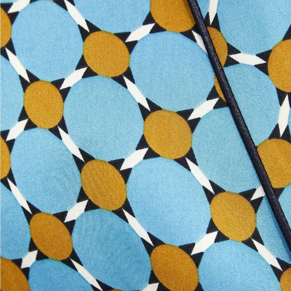 NWOT ZARA Blue and Orange Patterned Kimono with Navy Feather Trim - Picture 7 of 16